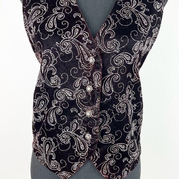 Vintage Women’s Vest Velvet Paisley Waistcoat Metallic Sparkle Button LP - Picture 6 of 9